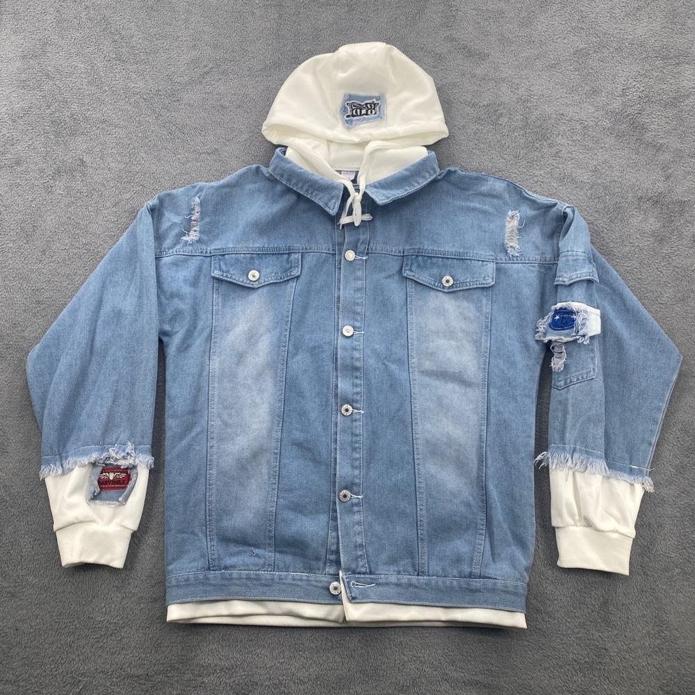 Unbranded Denim Jacket Mens 2XL Blue Killua Hunter x Hunter Distressed Hoodie